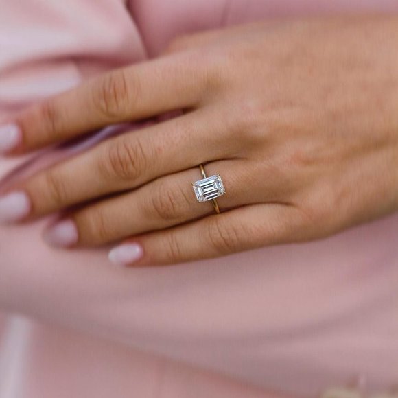 Certified 2.5 ct. t.w. Moissanite Diamond Emerald Cut Engagement Ring NEW - Picture 4 of 15